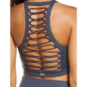 Alo Lace Up Open Back Corset Style Cropped Tank Bra Style Size Medium